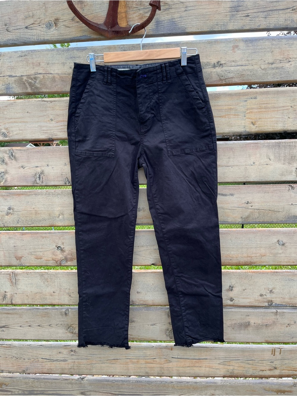 Pilcro (Anthropologie) High Rise Utility Straight Pants Raw Hem Black – Size 28